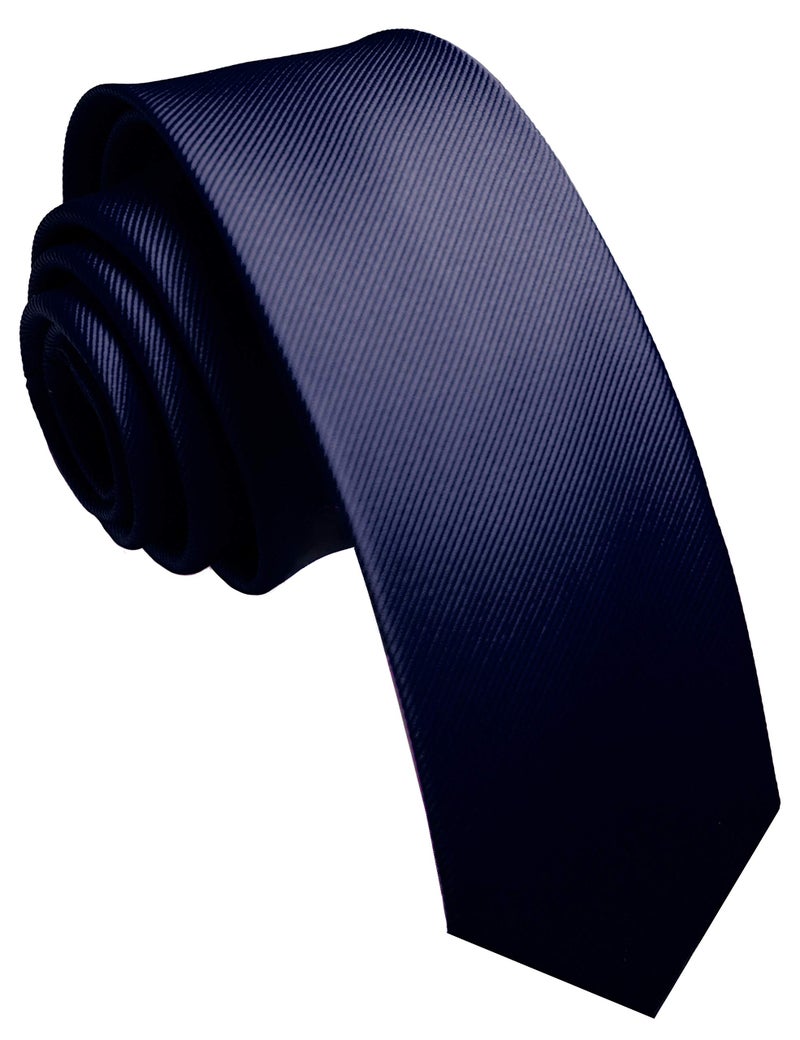 JEMYGINS 2.4" Navy Blue Skinny Tie and Pocket Square with Tie Clip Silk slim Necktie Sets for Men - Image 3